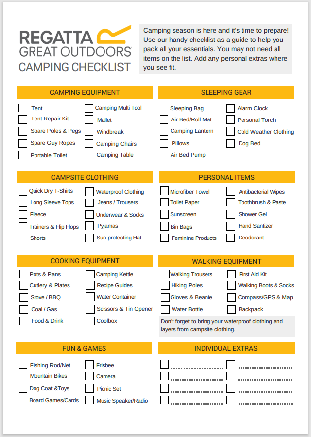 camping hunting trip checklist