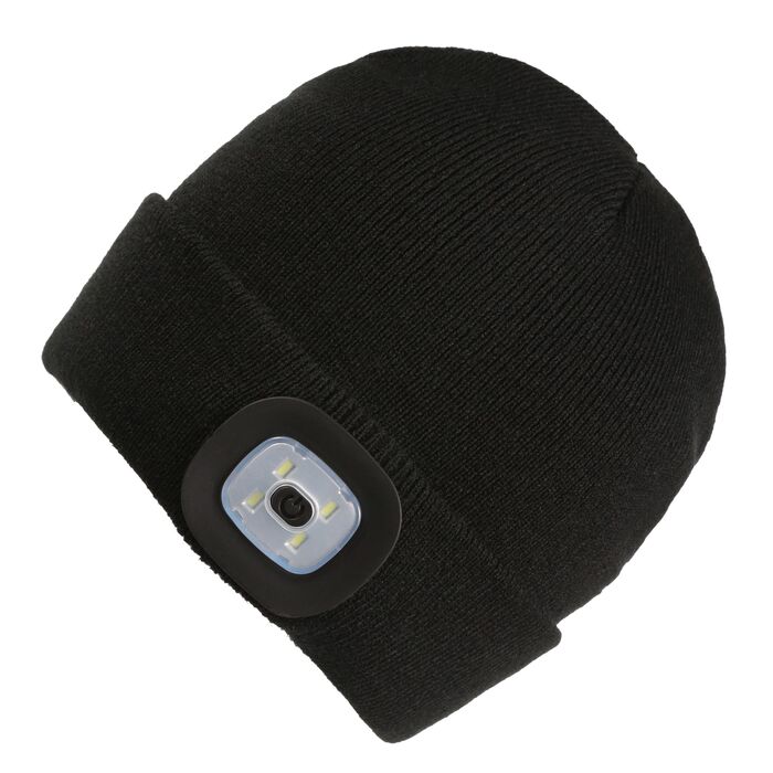 Black beanie with a small torch attached